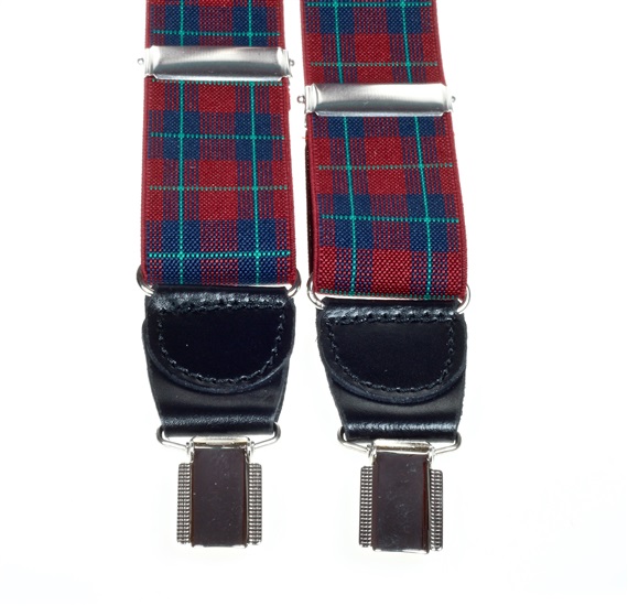 Bretelle Élastique Cuir Carreaux Écossais Grenat