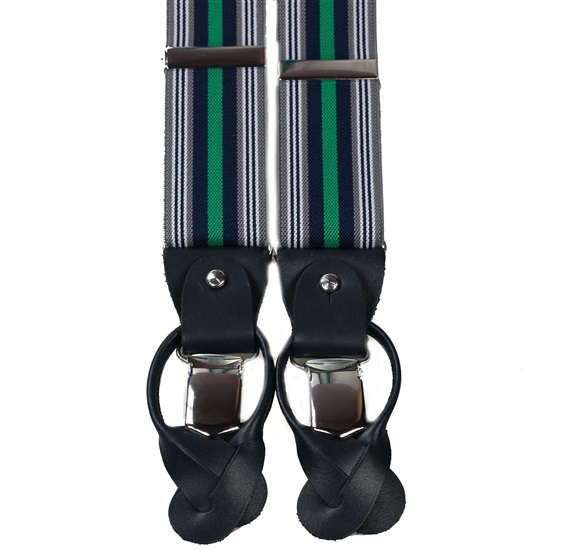Bretelle Élastique en Cuir Gris Rayures Bleu Marine et Vert