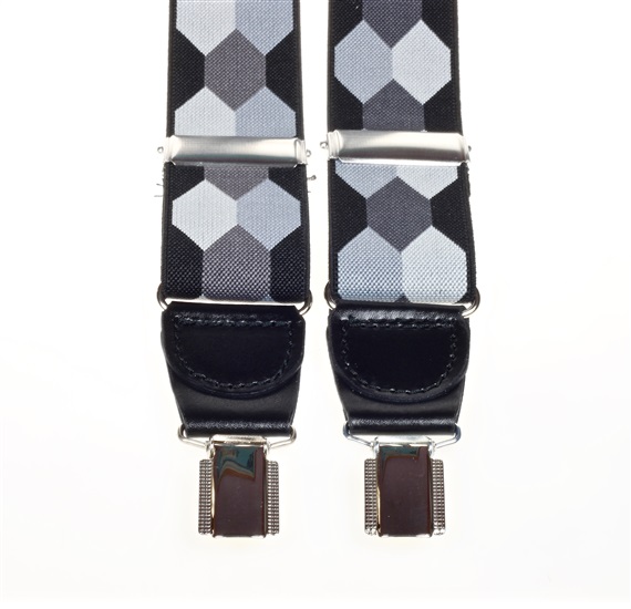 Bretelle Élastique Cuir Hexagones Gris et Noir