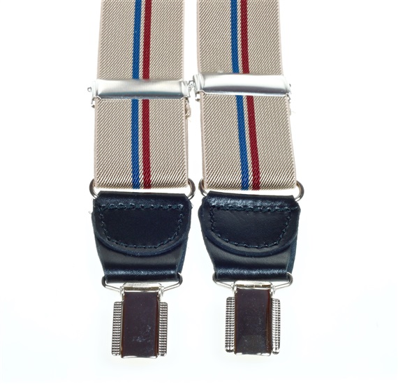 Bretelle Élastique en Cuir Pierre à Rayures Bleues et Grenat