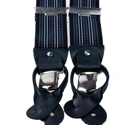 Bretelle Élastique Cuir Rayures Bleu Marine