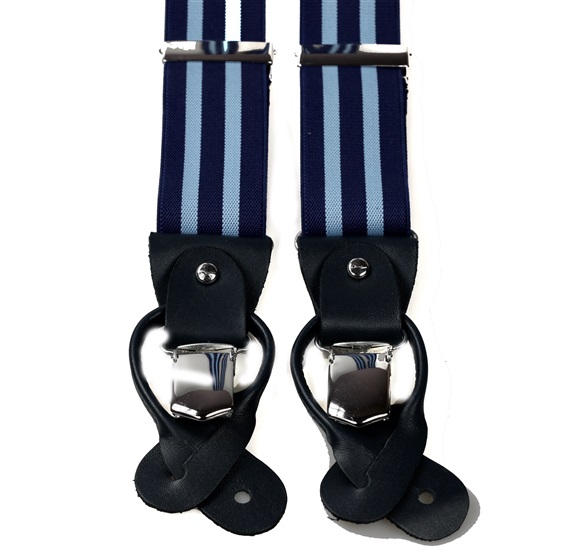 Bretelle Élastique Cuir Rayures Bleu Marine et Ciel