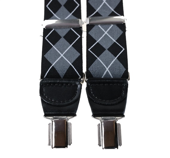 Bretelle Élastique Cuir Losanges Gris et Noir