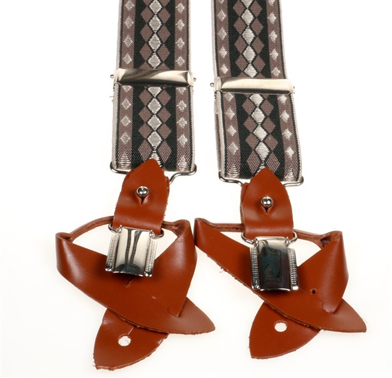 Bretelle Élastique en Cuir Motifs Losanges Marron