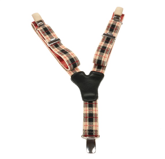 Bretelle Enfant Beige Carreaux Écossais Noirs