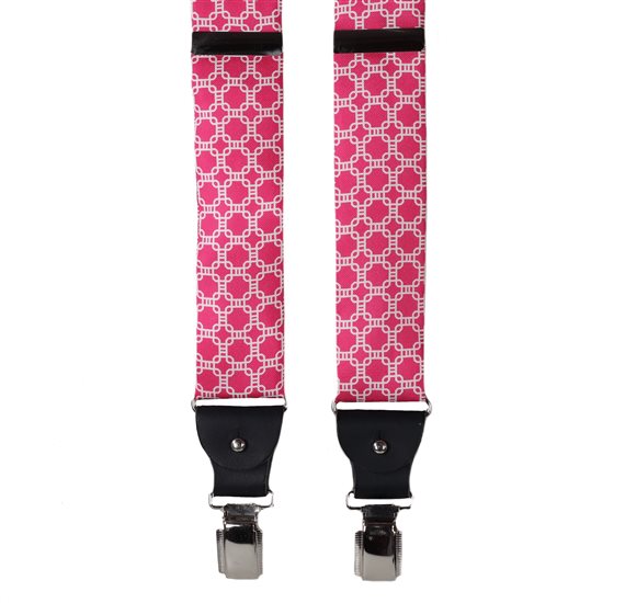 BRETELLE EN SOIE ROSE AVEC MAILLONS BLANCS