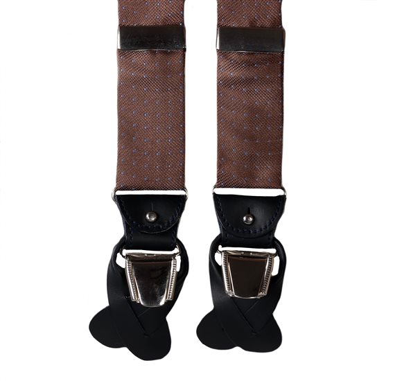 BRETELLE EN SOIE MARRON POIS BLEUS