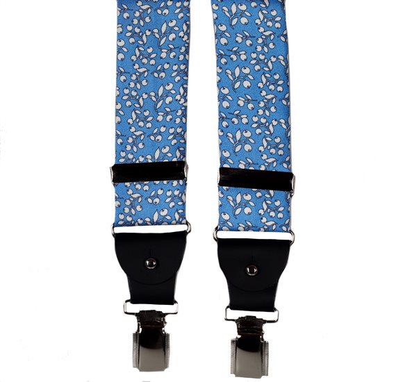 BRETELLE EN SOIE NATURELLE BLEU ROYAL FLORAL