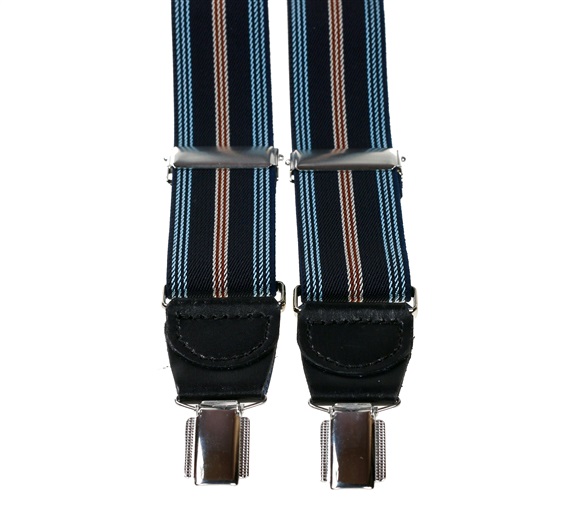 BRETELLE XXL EN CUIR BLEU MARINE À RAYURES BLEUES ET MARRON