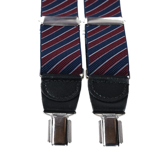 BRETELLE XXL CUIR RAYURES BLEU MARINE ET BORDEAUX