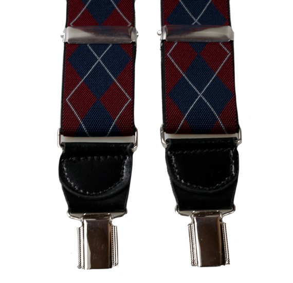 BRETELLE XXL EN CUIR LOSANGES BLEU ET GRENAT