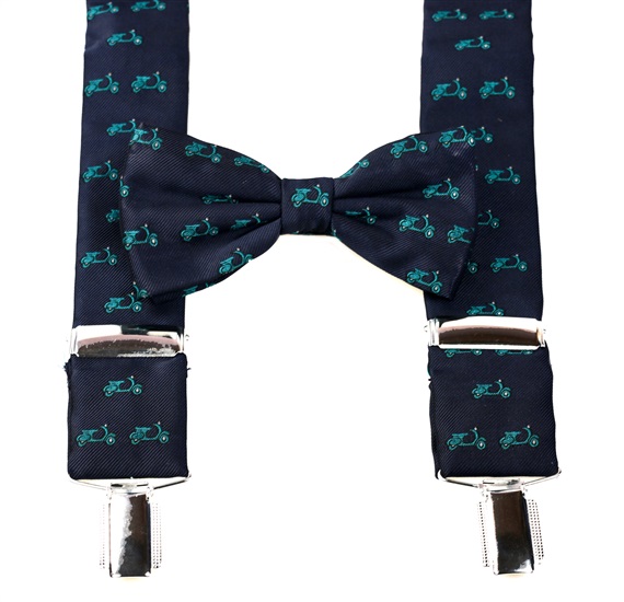 BRETELLE ET NOEUD PAPILLON BLEU MARINE AVEC VESPAS