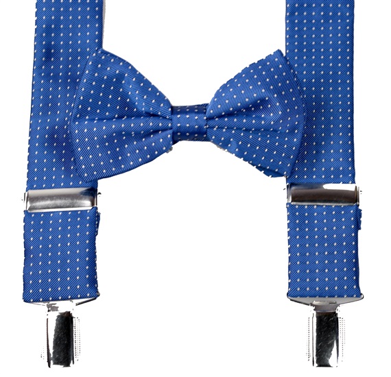 BRETELLE ET NOEUD PAPILLON BLEU CIEL À POIS BLANCS