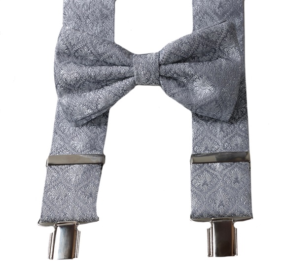BRETELLE ET NOEUD PAPILLON GRIS BROCARD