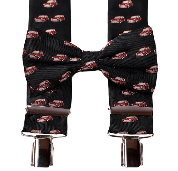 BRETELLE ET NOEUD PAPILLON NOIRS AVEC MINI VOITURES