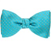 Noeud Papillon et Mouchoir en Soie Turquoise à Pois Orange